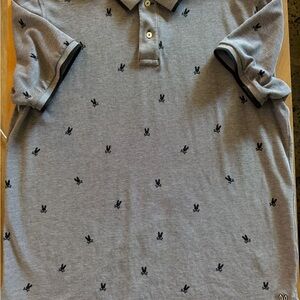 Psycho Bunny Gray Polo Shirt with Black Pattern